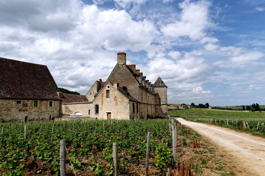 Château de Vougeot entouré de vignobles bourguignons luxuriants